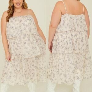 Arula Floral Cami Tiered Maxi Dress Plus Size In Beige